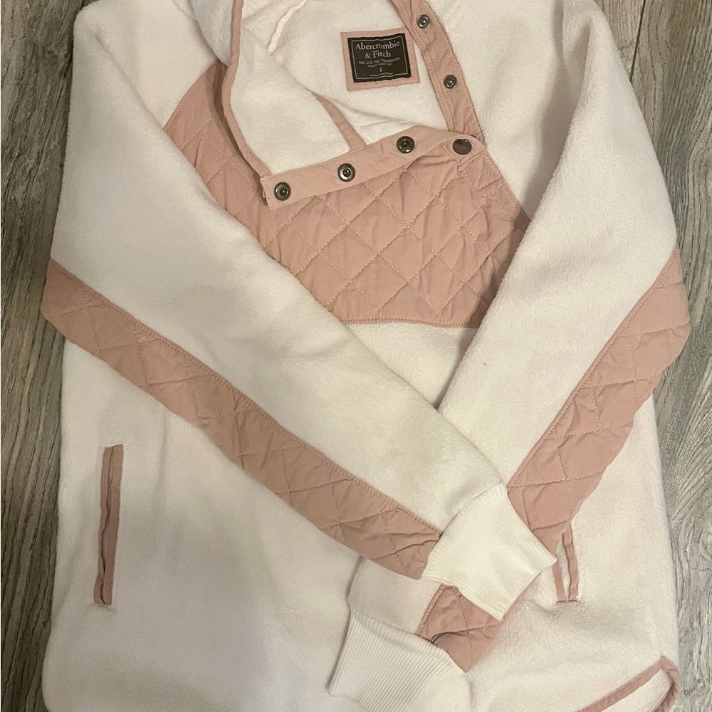 Abercrombie & Fitch Cream and Pink Sherpa Fleece Jacket